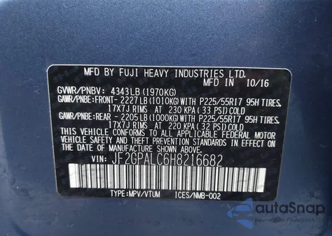 2017 Subaru Crosstrek 2.0I Limited from USA, damaged, VIN JF2GPALC6H8216682